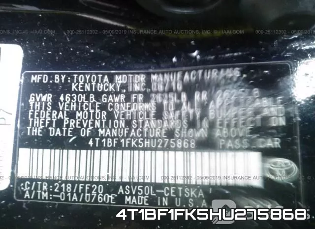 4T1BF1FK5HU275868 фото 10
