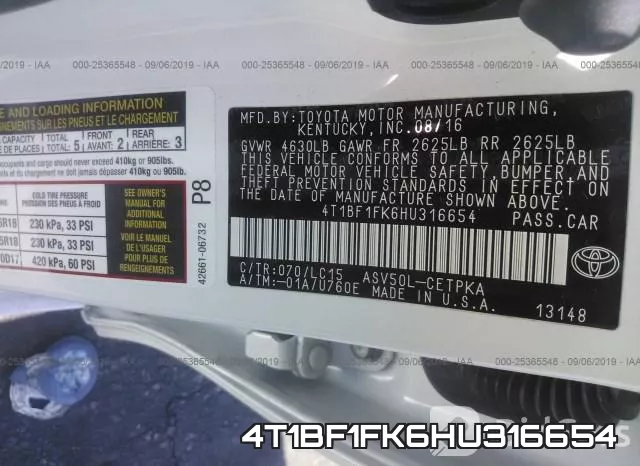 4T1BF1FK6HU316654 фото 10