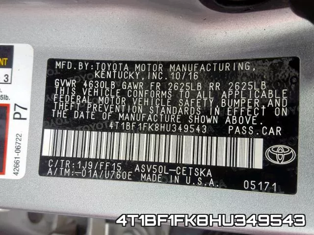 4T1BF1FK8HU349543 фото 2