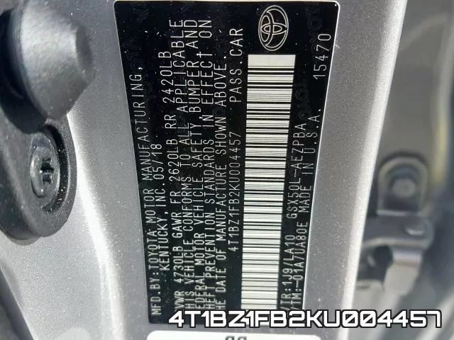 4T1BZ1FB2KU004457 фото 2