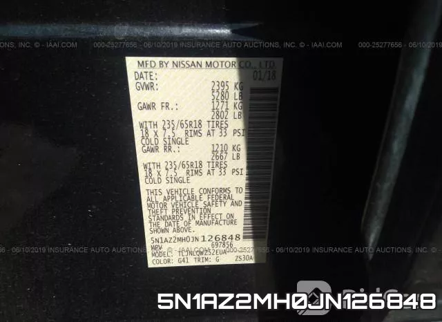 5N1AZ2MH0JN126848 фото 10