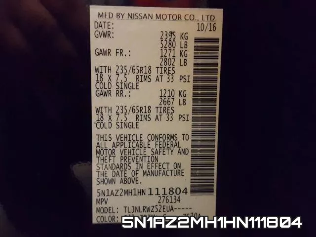 5N1AZ2MH1HN111804 фото 2