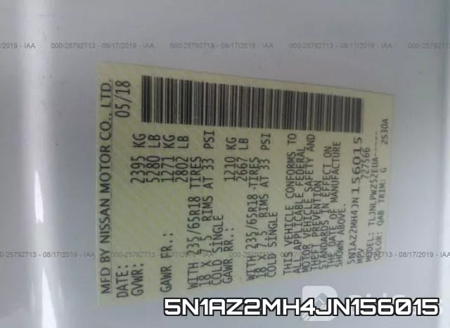 5N1AZ2MH4JN156015 фото 10