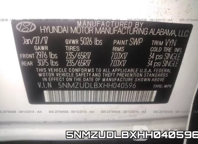 5NMZUDLBXHH040596 фото 10