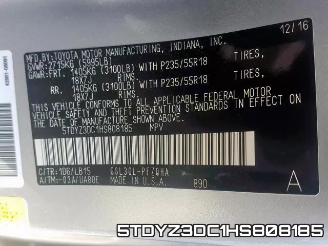 5TDYZ3DC1HS808185 фото 2