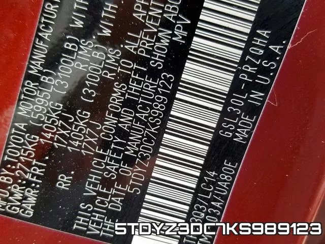 5TDYZ3DC7KS989123 фото 2