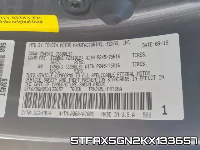 5TFAX5GN2KX133657 фото 2