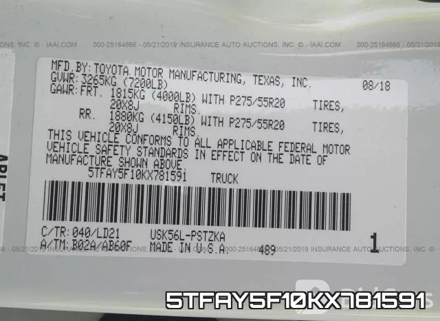 5TFAY5F10KX781591 фото 10