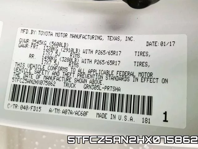5TFCZ5AN2HX075862 фото 2