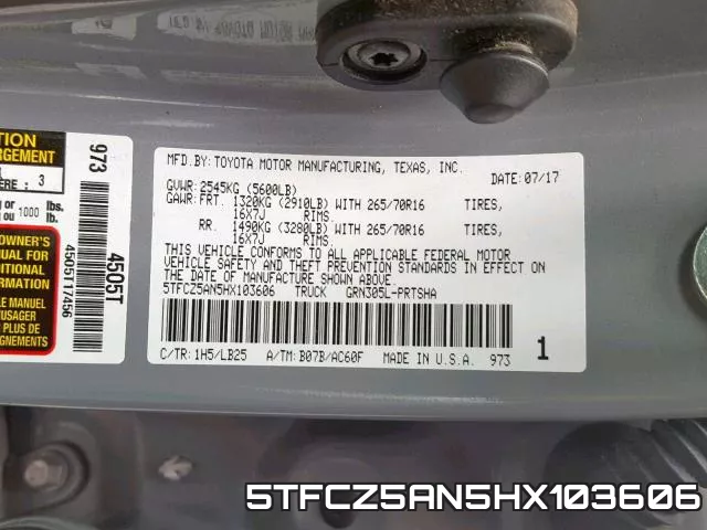 5TFCZ5AN5HX103606 фото 2
