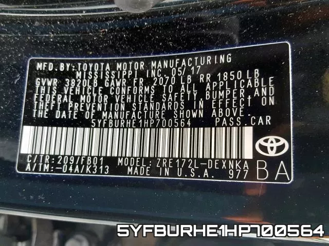 5YFBURHE1HP700564 фото 2