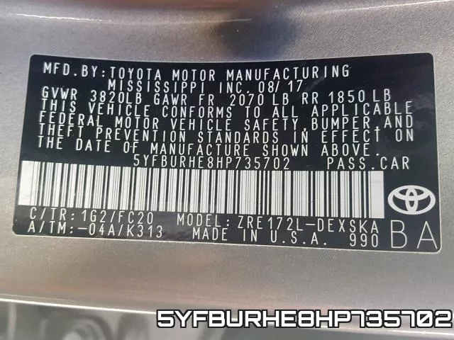 5YFBURHE8HP735702 фото 2