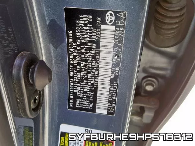 5YFBURHE9HP578312 фото 2