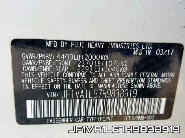 JF1VA1L67H9838919 фото 2