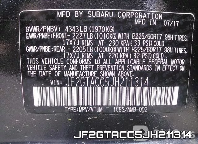JF2GTACC5JH211314 фото 10