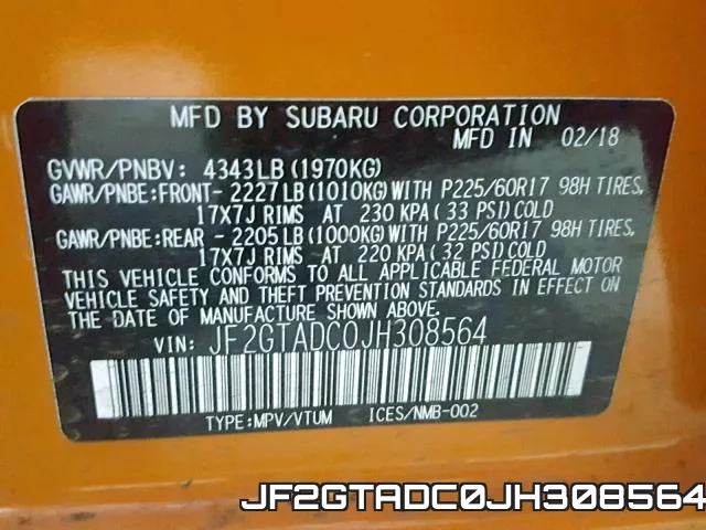 JF2GTADC0JH308564 фото 2