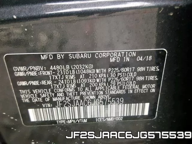 JF2SJAAC6JG575539 фото 2