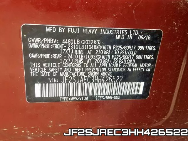 JF2SJAEC3HH426522 фото 2