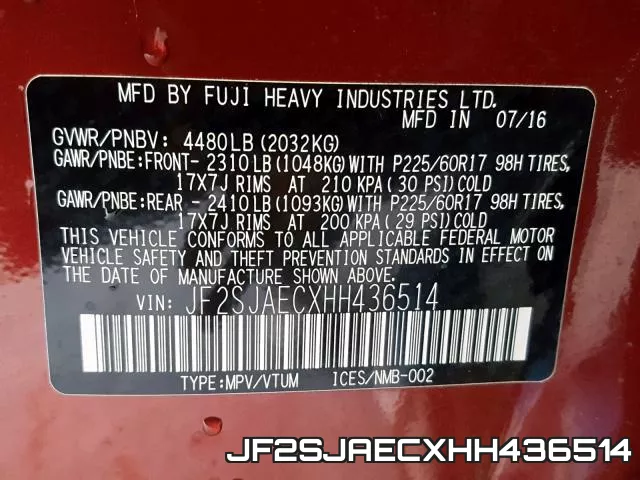 JF2SJAECXHH436514 фото 2
