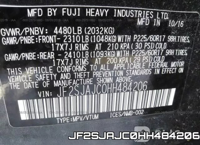 JF2SJAJC0HH484206 фото 10