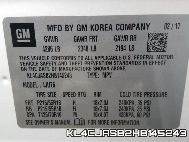 KL4CJASB2HB145243 фото 2