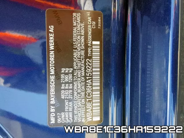 WBA8E1C36HA159222 фото 2