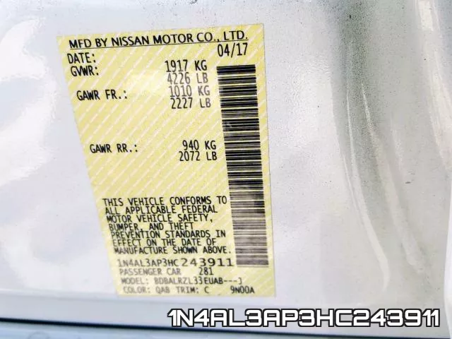 1N4AL3AP3HC243911 фото 2