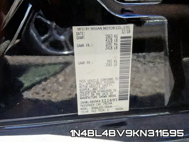 1N4BL4BV9KN311695 фото 2