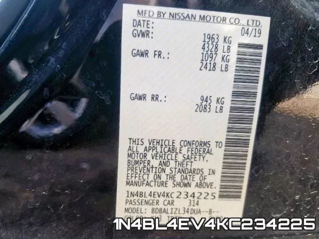 1N4BL4EV4KC234225 фото 2