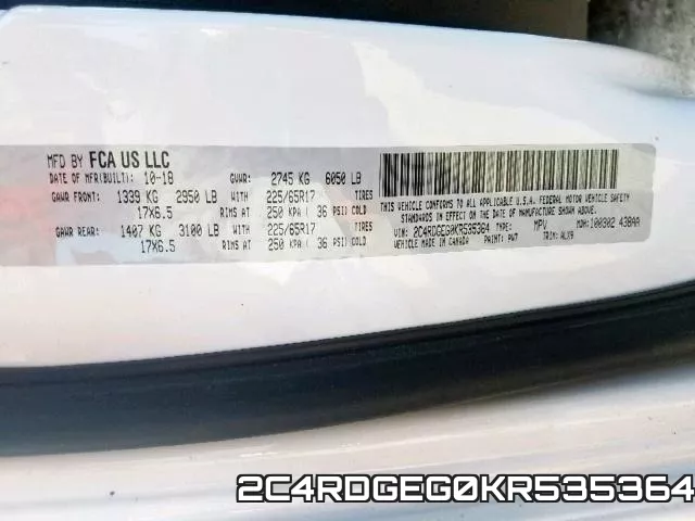 2C4RDGEG0KR535364 фото 2