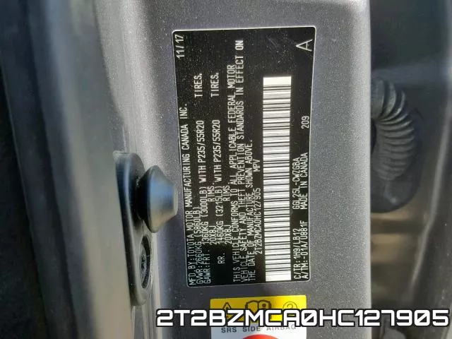 2T2BZMCA0HC127905 фото 2