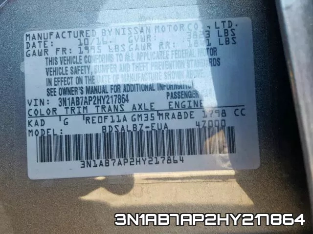 3N1AB7AP2HY217864 фото 2