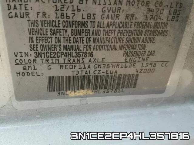 3N1CE2CP4HL357816 фото 2