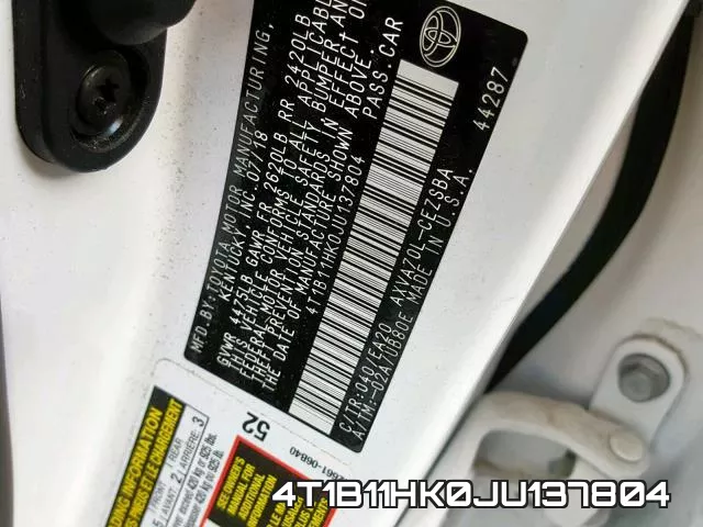 4T1B11HK0JU137804 фото 2