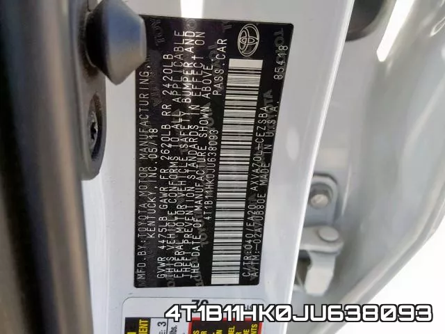 4T1B11HK0JU638093 фото 2