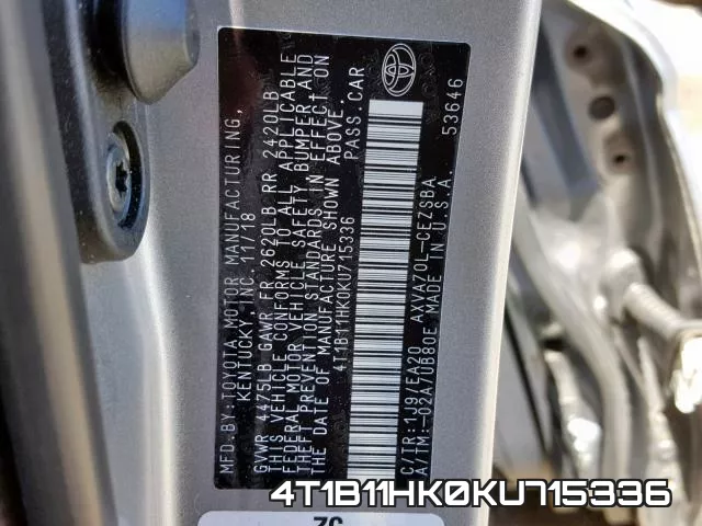4T1B11HK0KU715336 фото 2