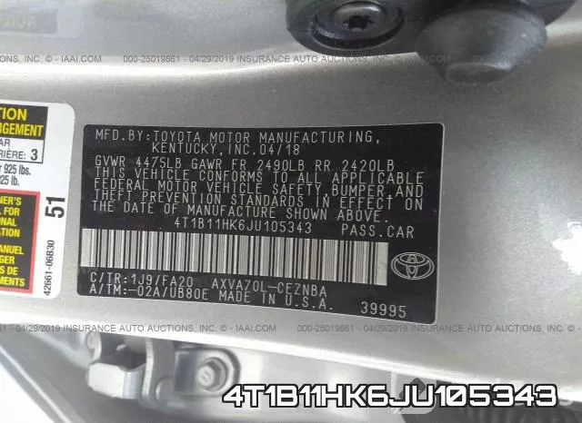 4T1B11HK6JU105343 фото 10