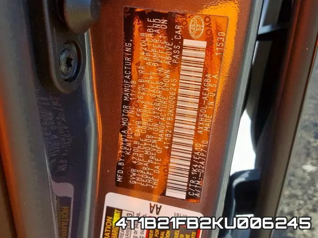 4T1B21FB2KU006245 фото 2