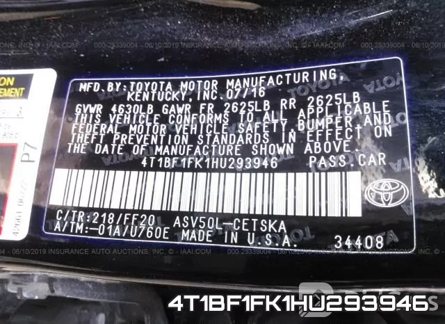 4T1BF1FK1HU293946 фото 10