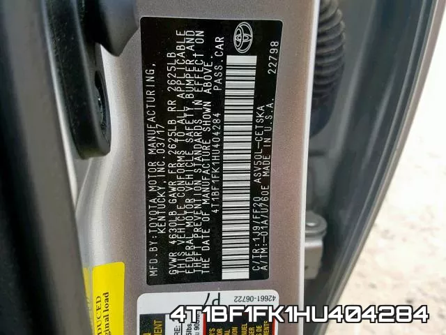4T1BF1FK1HU404284 фото 2