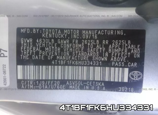 4T1BF1FK6HU334331 фото 10