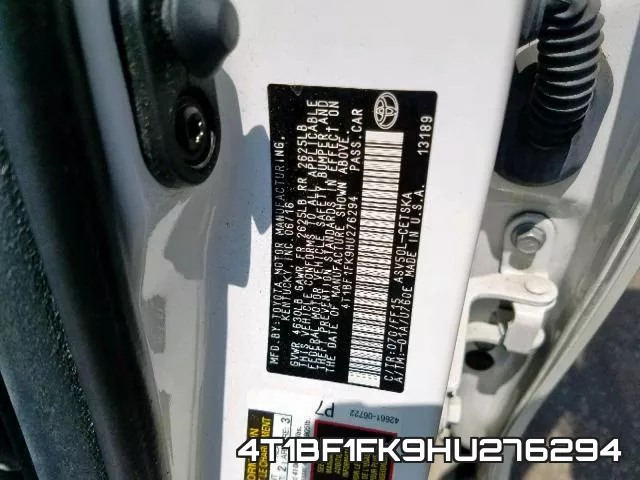 4T1BF1FK9HU276294 фото 2