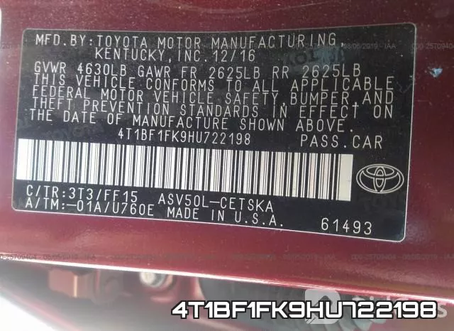 4T1BF1FK9HU722198 фото 10