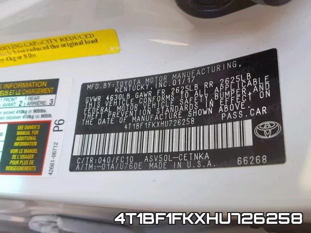 4T1BF1FKXHU726258 фото 2