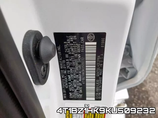 4T1BZ1HK9KU509232 фото 2