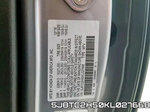 5J8TC2H50KL027668 фото 2