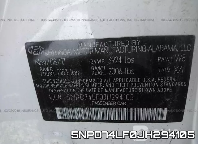 5NPD74LF0JH294105 фото 10