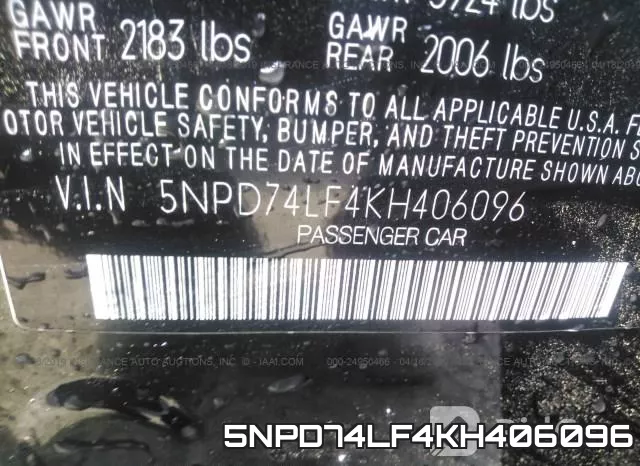 5NPD74LF4KH406096 фото 10