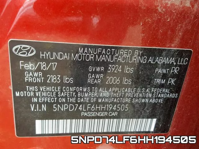 5NPD74LF6HH194505 фото 2