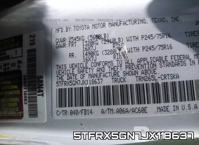 5TFRX5GN7JX118637 фото 10